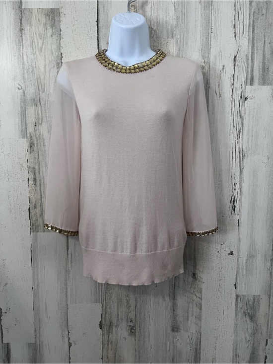 Ted Baker Tops - Ted Baker Embelished Neckline Light Punk Sheer-Sleeve Sweater size 1 Nwt
